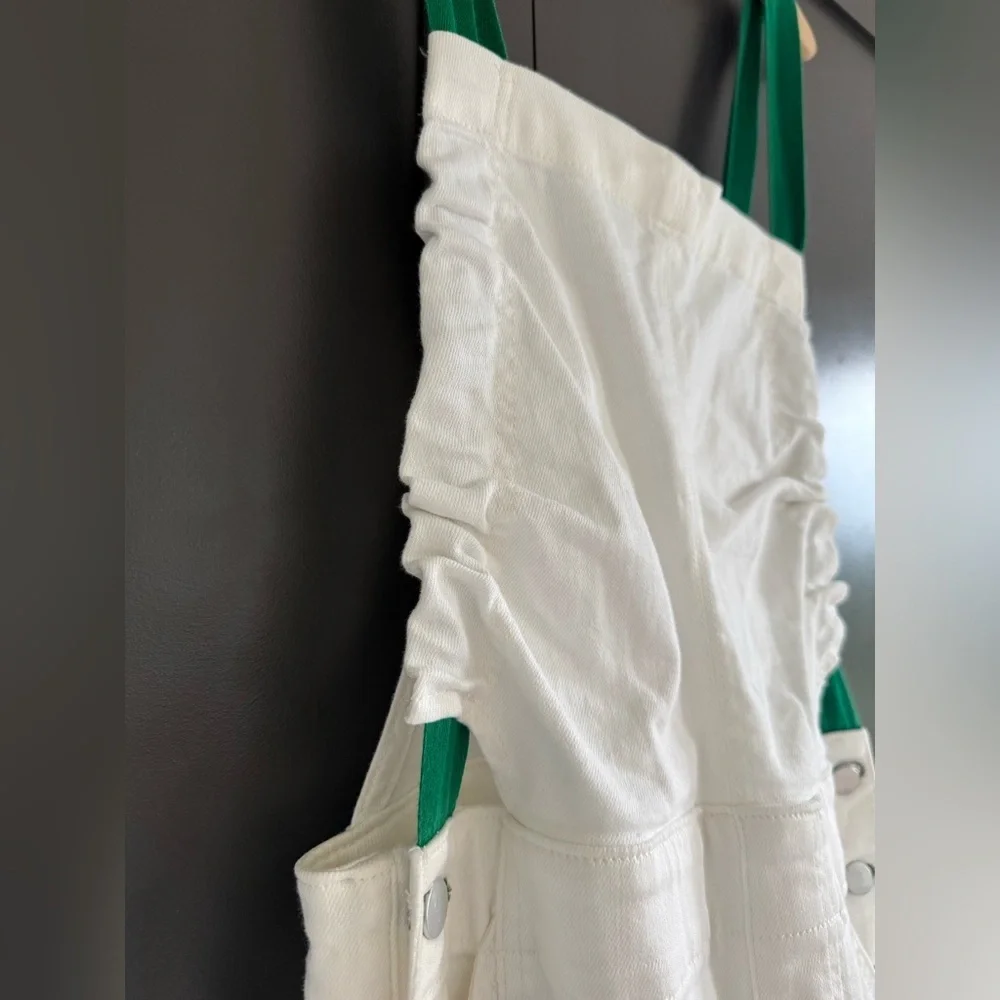Anthropologie Pilcro Kenna Heritage White & Green Barrel Overalls • S • NWT - Picture 6 of 14